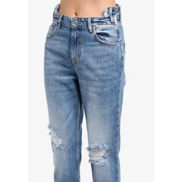 Mango Cameo Relaxed Straight Step Waist Raw Hem Jeans sz 6 - Picture 2 of 16